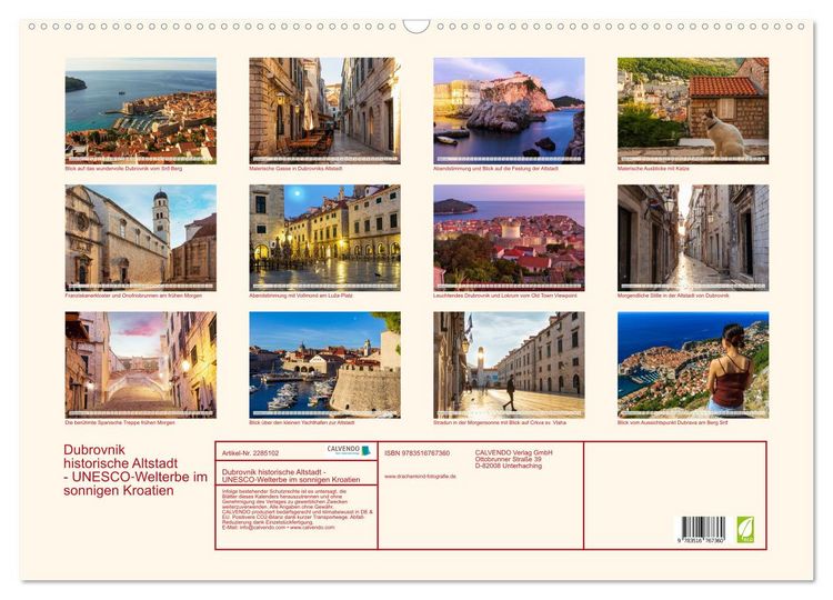 Produktbild: Dubrovnik historische Altstadt - UNESCO‑Welterbe im sonnigen Kroatien (Wandkalender 2027 DIN A2 quer), CALVENDO Monatskalender