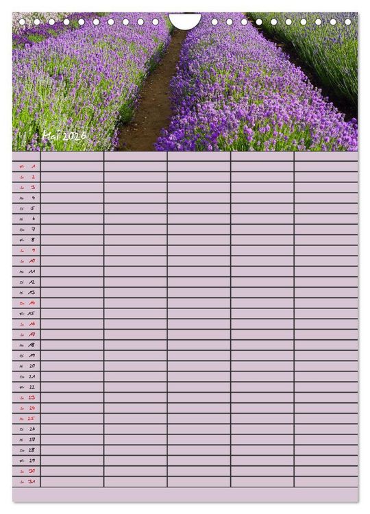 Produktbild: Naturzauber Lavendel - Familienplaner (Wandkalender 2026 DIN A4 hoch), CALVENDO Monatskalender