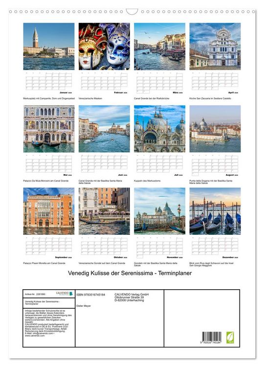 Produktbild: Venedig Kulisse der Serenissima - Terminplaner (Wandkalender 2026 DIN A2 hoch), CALVENDO Monatskalender