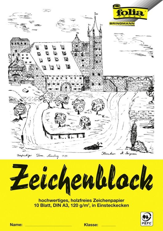 Produktbild: Folia Zeichenblock mit Leinenecken 120g/m&sup2; DIN A3, 10 Bogen, wei&szlig;