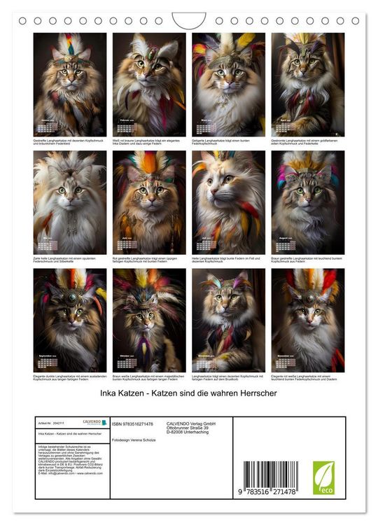 Produktbild: Inka Katzen - Katzen sind die wahren Herrscher (Wandkalender 2026 DIN A4 hoch), CALVENDO Monatskalender