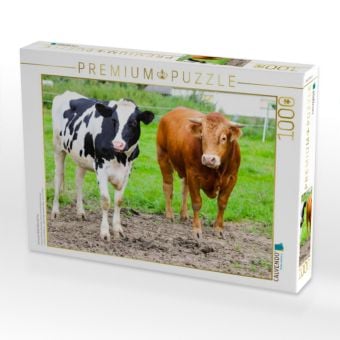 Produktbild: CALVENDO Puzzle Limousin-Bulle Silas mit Frau | 1000 Teile Lege-Gr&ouml;&szlig;e 64x48cm Foto-Puzzle f&uuml;r gl&uuml;ckliche Stunden