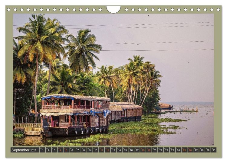 Produktbild: Kerala Backwaters - mit dem Hausboot durch die tropische Wasserwelt (Wandkalender 2027 DIN A4 quer), CALVENDO Monatskalender
