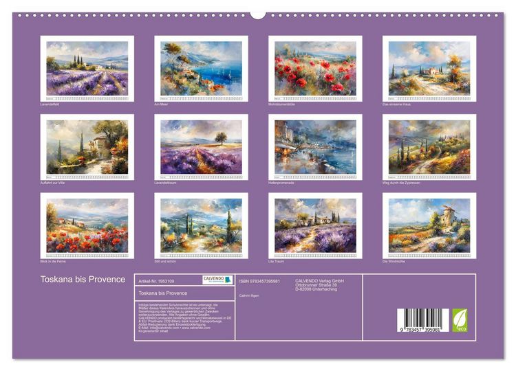 Produktbild: Toskana bis Provence (hochwertiger Premium Wandkalender 2026 DIN A2 quer), Kunstdruck in Hochglanz