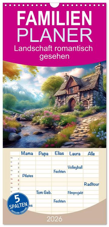 Produktbild: Familienplaner 2026 - Landschaft romantisch gesehen mit 5 Spalten (Wandkalender, 21 x 45 cm) CALVENDO