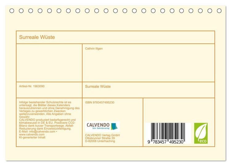 Produktbild: Surreale W&uuml;ste (Tischkalender 2026 DIN A5 quer), CALVENDO Monatskalender
