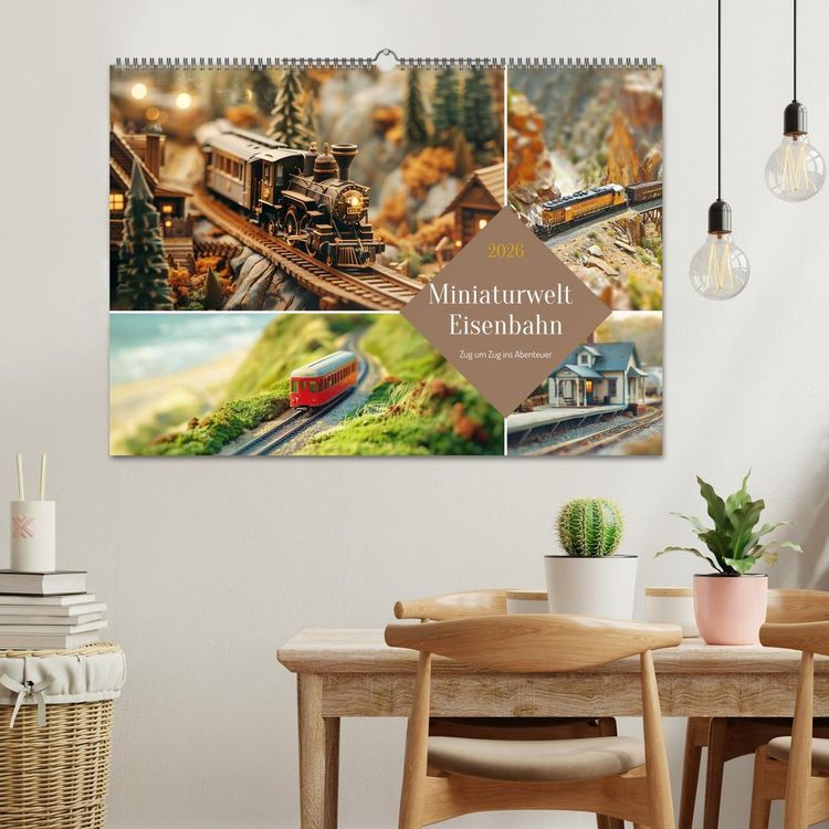Produktbild: Miniaturwelt Eisenbahn - Zug um Zug ins Abenteuer (Wandkalender 2026 DIN A2 quer), CALVENDO Monatskalender