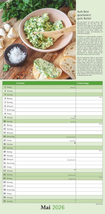 Kräuter & Gewürze 2026 - Streifenkalender 22x45 cm - mit Extraspalte für Geburtstage - Küchentipps und Mondphasen - Wandkalender - Terminplaner