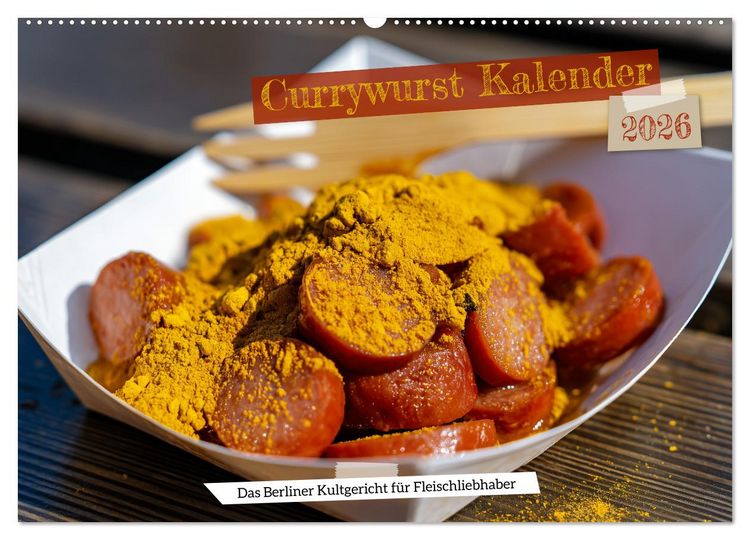 Produktbild: Currywurst Kalender - Das Berliner Kultgericht f&uuml;r Fleischliebhaber (Wandkalender 2026 DIN A2 quer), CALVENDO Monatskalender