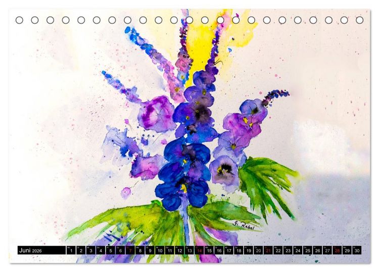 Produktbild: Blumenjahr - Bunte Bl&uuml;ten in Aquarell (Tischkalender 2026 DIN A5 quer), CALVENDO Monatskalender