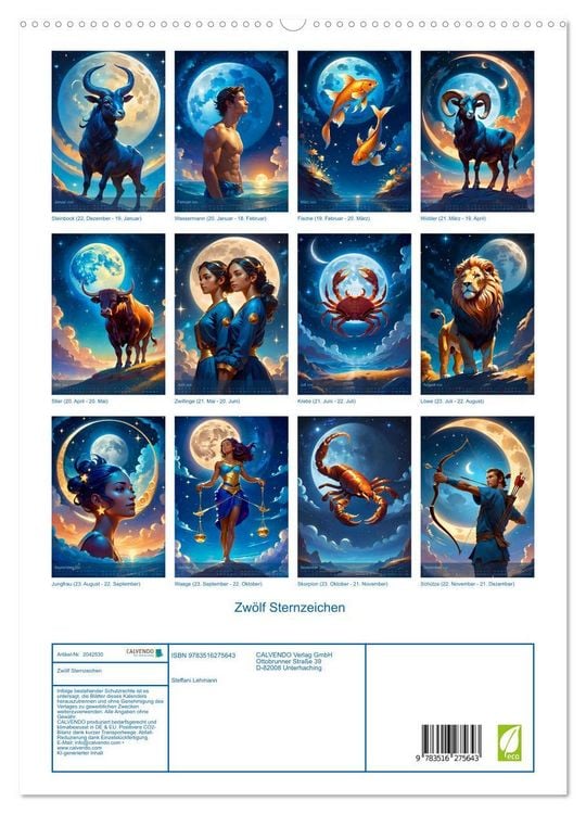 Produktbild: Zw&ouml;lf Sternzeichen (hochwertiger Premium Wandkalender 2026 DIN A2 hoch), Kunstdruck in Hochglanz