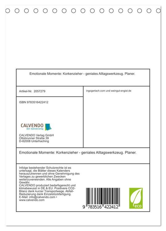 Produktbild: Emotionale Momente: Korkenzieher - geniales Alltagswerkzeug. Planer. (Tischkalender 2026 DIN A5 hoch), CALVENDO Monatskalender