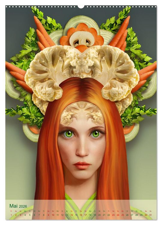 Produktbild: Zum Anbeissen - surreale Frauenportraits mit Obst und Gem&uuml;se (hochwertiger Premium Wandkalender 2026 DIN A2 hoch), Kunstdruck in Hochglanz