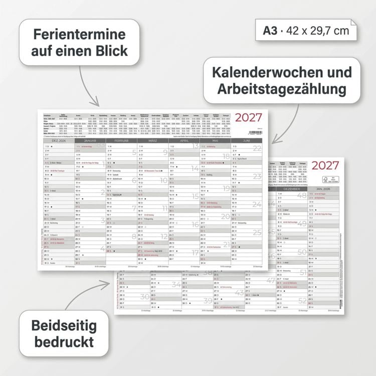 Produktbild: Tafelkalender A3 beidseitig 2027
