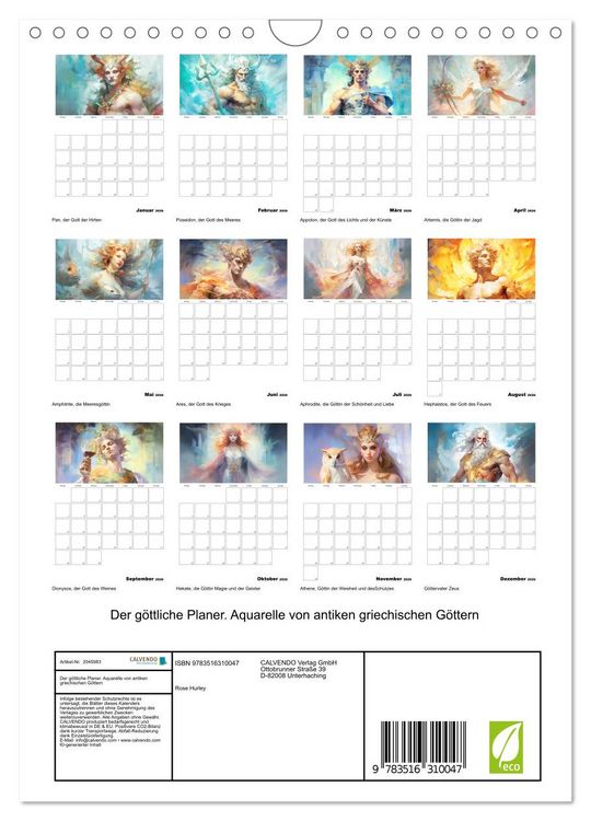 Produktbild: Der g&ouml;ttliche Planer. Aquarelle von antiken griechischen G&ouml;ttern (Wandkalender 2026 DIN A4 hoch), CALVENDO Monatskalender