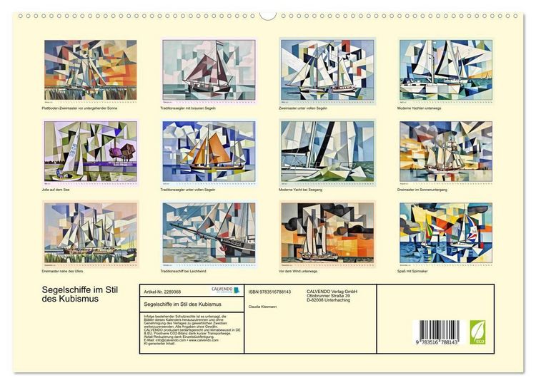 Produktbild: Segelschiffe im Stil des Kubismus (hochwertiger Premium Wandkalender 2027 DIN A2 quer), Kunstdruck in Hochglanz