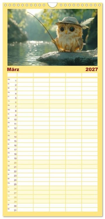 Produktbild: Familienplaner 2027 - Eulen im Wald - Die geheimen Jobs und Aufgaben mit 5 Spalten (Wandkalender, 21 x 45 cm) CALVENDO