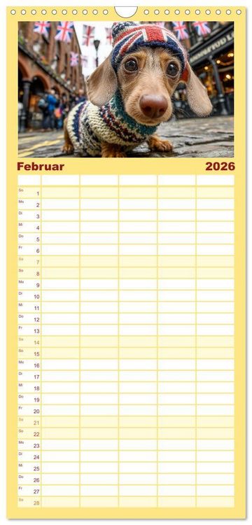 Produktbild: Familienplaner 2026 - Dackel auf gro&szlig;er Tour - S&uuml;&szlig;e Hunde entdecken die Welt mit 5 Spalten (Wandkalender, 21 x 45 cm) CALVENDO