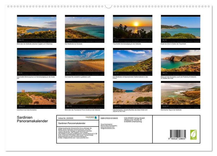 Produktbild: Sardinien Panoramakalender (hochwertiger Premium Wandkalender 2026 DIN A2 quer), Kunstdruck in Hochglanz