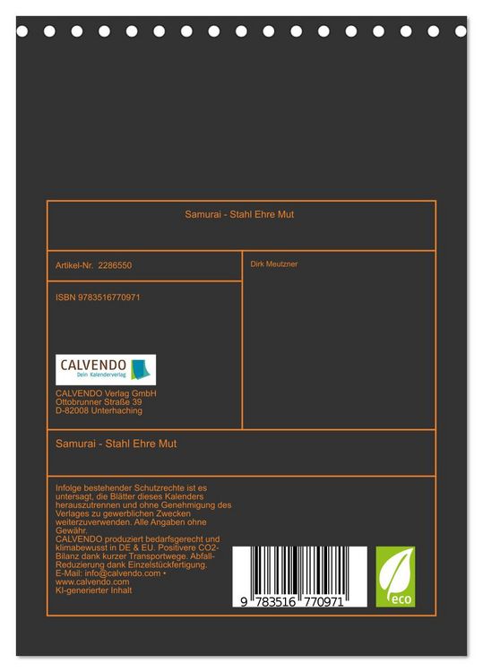 Produktbild: Samurai - Stahl Ehre Mut (Tischkalender 2027 DIN A5 hoch), CALVENDO Monatskalender
