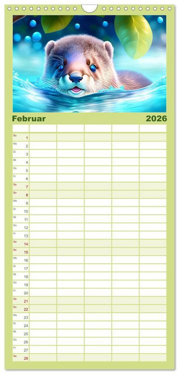 Produktbild: Familienplaner 2026 - Niedliche Fischotter begleiten dich durch das Jahr mit 5 Spalten (Wandkalender, 21 x 45 cm) CALVENDO