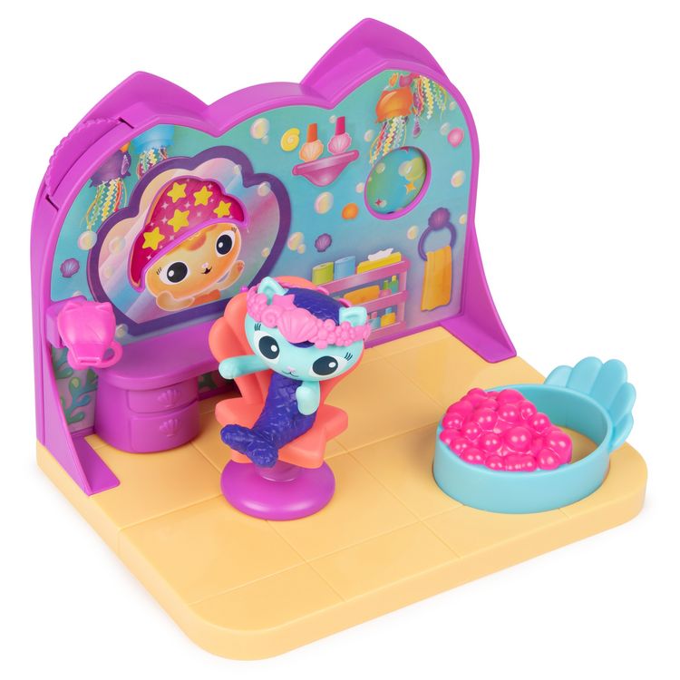 Produktbild: Gabby's Dollhouse Deluxe Room Spielset, Wellness Raum mit Meerk&auml;tzchen (engl. MerCat), M&ouml;belst&uuml;cken und thematischem Zubeh&ouml;r