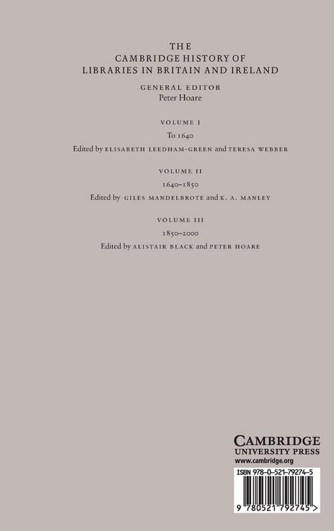 Produktbild: The Cambridge History of Libraries in Britain and Ireland