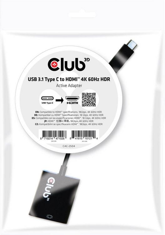 Produktbild: club3D CAC-2504 USB Adapter [1x USB 3.2 Gen 2 Stecker C (USB 3.1) - 1x HDMI-Buchse] Schwarz