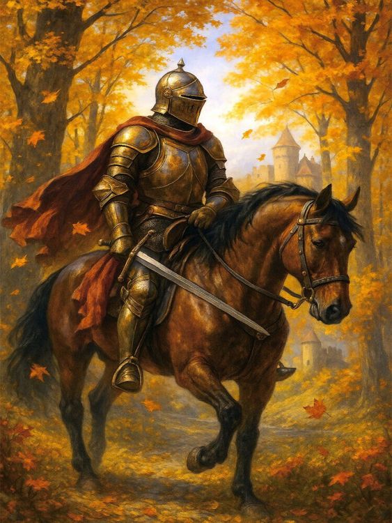 Produktbild: CALVENDO Puzzle Herbstlicher Aufbruch - Ritter auf Pferd | 1000 Teile Lege-Gr&ouml;&szlig;e 64x48cm Foto-Puzzle f&uuml;r gl&uuml;ckliche Stunden