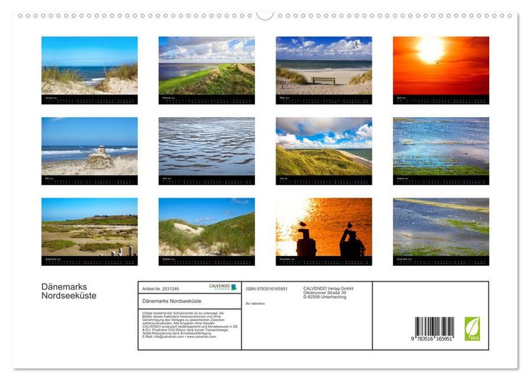 Produktbild: D&auml;nemarks Nordseek&uuml;ste (hochwertiger Premium Wandkalender 2026 DIN A2 quer), Kunstdruck in Hochglanz
