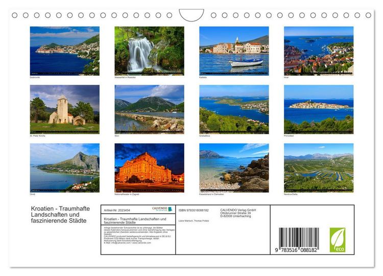 Produktbild: Kroatien - Traumhafte Landschaften und faszinierende St&auml;dte (Wandkalender 2026 DIN A4 quer), CALVENDO Monatskalender