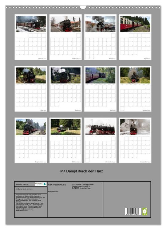 Produktbild: Mit Dampf durch den Harz (Wandkalender 2026 DIN A2 hoch), CALVENDO Monatskalender