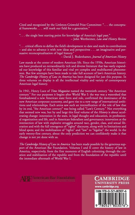 Produktbild: The Cambridge History of Law in America