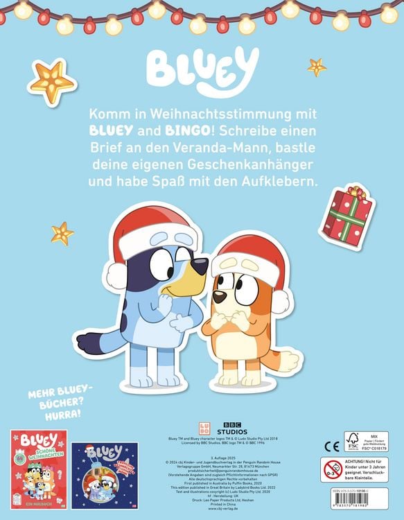 Produktbild: BLUEY &ndash; Hurra, es ist Weihnachten! - R&auml;tsel- und Stickerbuch