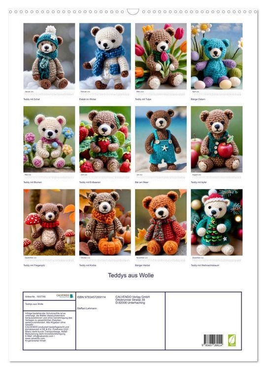 Produktbild: Teddys aus Wolle (Wandkalender 2026 DIN A2 hoch), CALVENDO Monatskalender