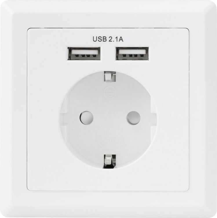 Produktbild: Sygonix SY-5045294 Einbau-Steckdose erh&ouml;hter Ber&uuml;hrungsschutz, mit USB-Ladeausgang IP20 Wei&szlig;