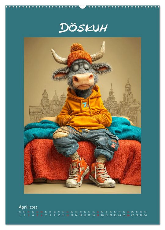 Produktbild: Kuhwelt. Stylische Streetwear-K&uuml;he f&uuml;r gute Laune (Wandkalender 2026 DIN A2 hoch), CALVENDO Monatskalender
