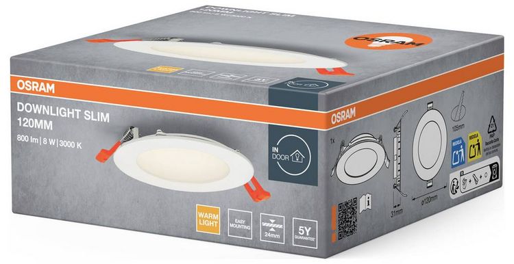 Produktbild: OSRAM HOMELIGHTING 4099854444852 Downlight Slim 120mm 8W 3000K LED-Deckenleuchte 8.00 W Wei&szlig;