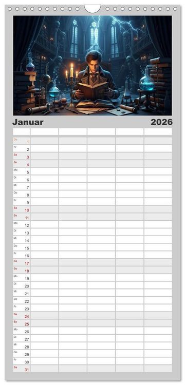 Produktbild: Familienplaner 2026 - Victor Frankenstein und seine Sch&ouml;pfung mit 5 Spalten (Wandkalender, 21 x 45 cm) CALVENDO
