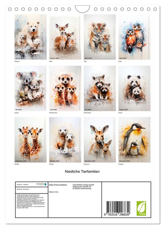 Produktbild: Niedliche Tierfamilien (Wandkalender 2026 DIN A4 hoch), CALVENDO Monatskalender