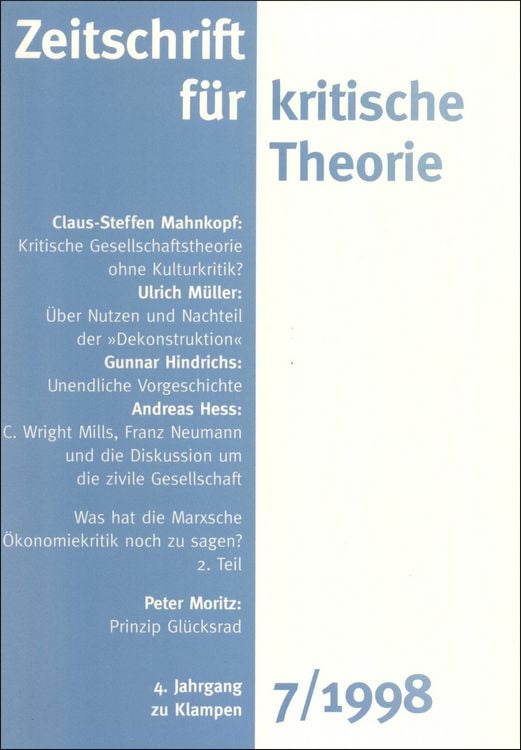 Produktbild: Zeitschrift f&uuml;r kritische Theorie / Zeitschrift f&uuml;r kritische Theorie, Heft 7 (1998)