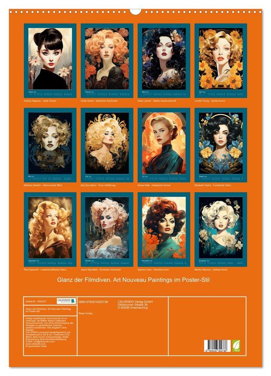 Produktbild: Glanz der Filmdiven. Art Nouveau Paintings im Poster-Stil (Wandkalender 2026 DIN A2 hoch), CALVENDO Monatskalender