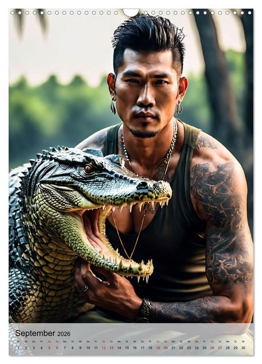 Produktbild: Verwegene Kerle - Muskeln, Tattoos und wilde Tiere (Wandkalender 2026 DIN A3 hoch), CALVENDO Monatskalender
