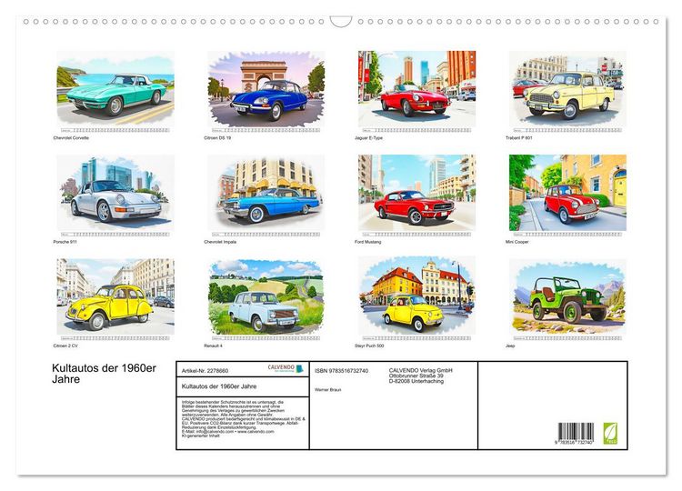 Produktbild: Kultautos der 1960er Jahre (Wandkalender 2026 DIN A2 quer), CALVENDO Monatskalender