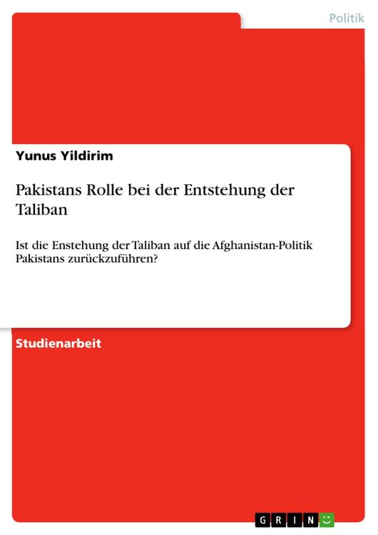 Produktbild: Pakistans Rolle bei der Entstehung der Taliban