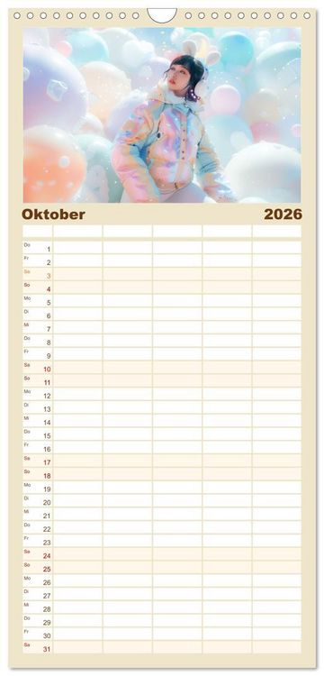 Produktbild: Familienplaner 2026 - Figuren in einer bunten Welt - Im Anime-Stil mit 5 Spalten (Wandkalender, 21 x 45 cm) CALVENDO