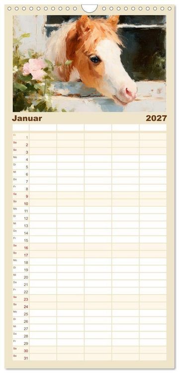 Produktbild: Familienplaner 2027 - Zauberhafte Ponys. Kleine Pferdchen in lieblicher &Ouml;loptik mit 5 Spalten (Wandkalender, 21 x 45 cm) CALVENDO