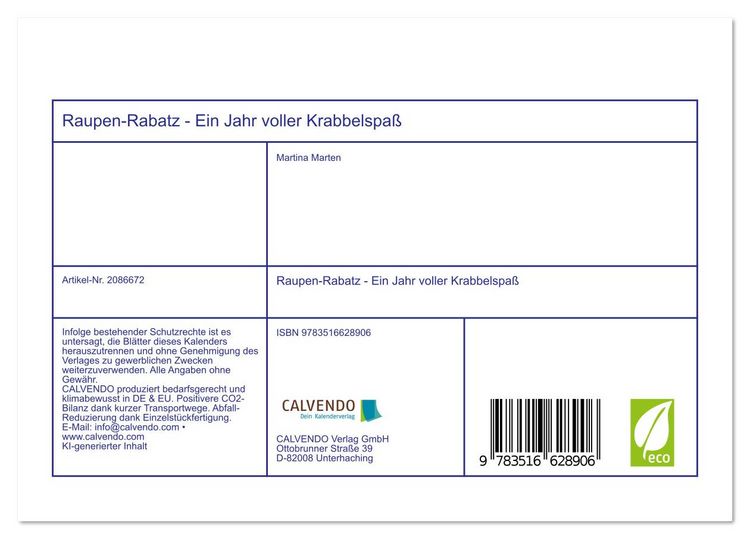 Produktbild: Raupen-Rabatz - Ein Jahr voller Krabbelspa&szlig; (Tischkalender 2026 DIN A5 quer), CALVENDO Monatskalender