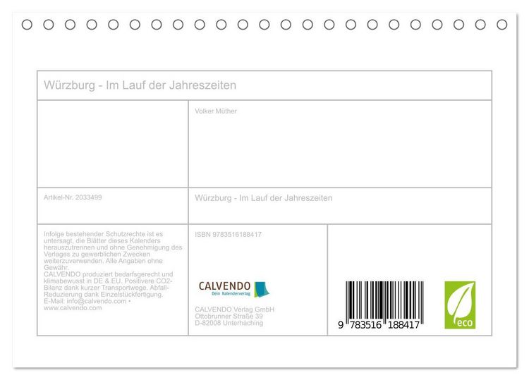 Produktbild: W&uuml;rzburg - Im Lauf der Jahreszeiten (Tischkalender 2026 DIN A5 quer), CALVENDO Monatskalender