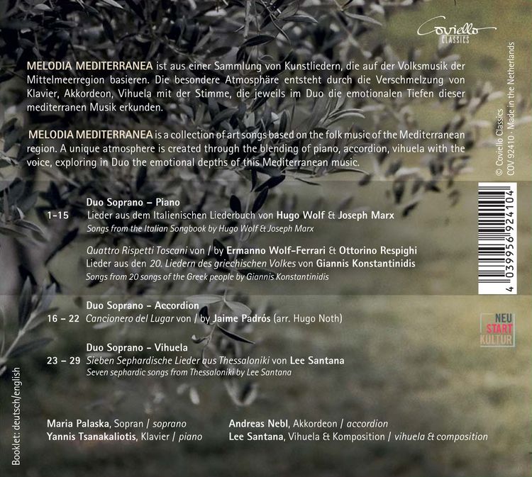 Produktbild: Melodia Mediterranea - Folk songs into Art songs